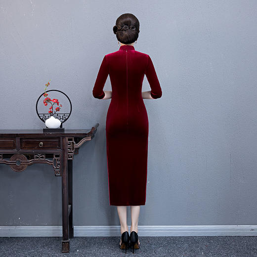 QQ-9549复古修身中式连衣裙 商品图3