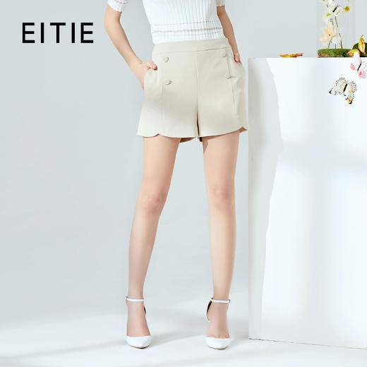 EITIE爱特爱女夏季新款时尚通勤百搭洋气花边裤口显瘦短裤B2005406 商品图0