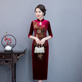 QQ-9549复古修身中式连衣裙