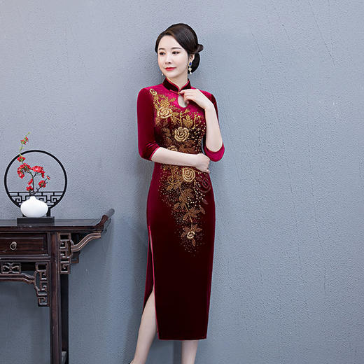 QQ-9549复古修身中式连衣裙 商品图1