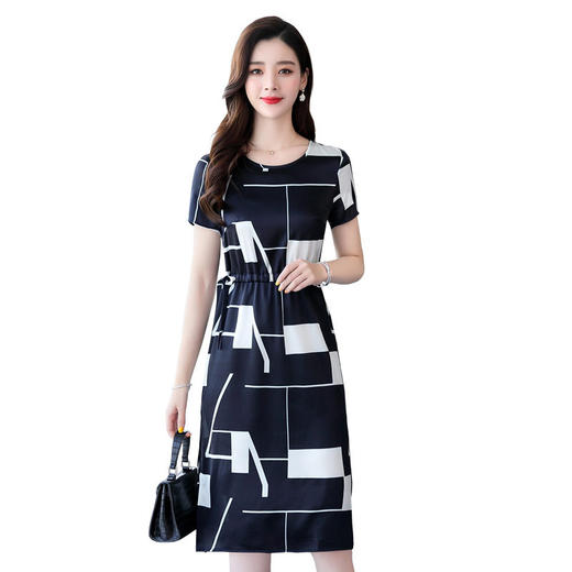 上海旗袍厂ASE-2229真丝复古印花连衣裙系带收腰中长款侧开叉 商品图4