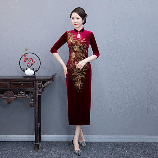 QQ-9549复古修身中式连衣裙 商品图2
