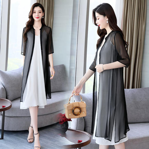 上海旗袍厂ASE-ASE2218开叉侧摆真丝长款单排开衫外披 商品图3