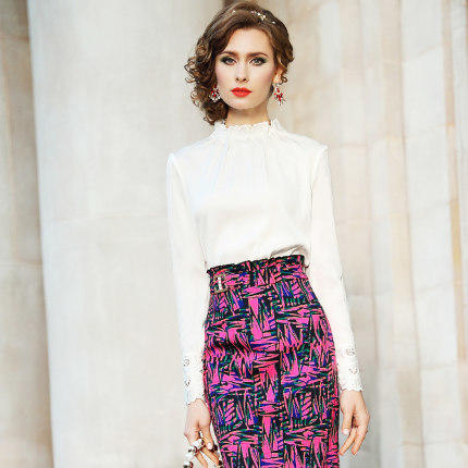 FMY-29118春季新品木耳边简约修身桑蚕丝上衣 商品图1