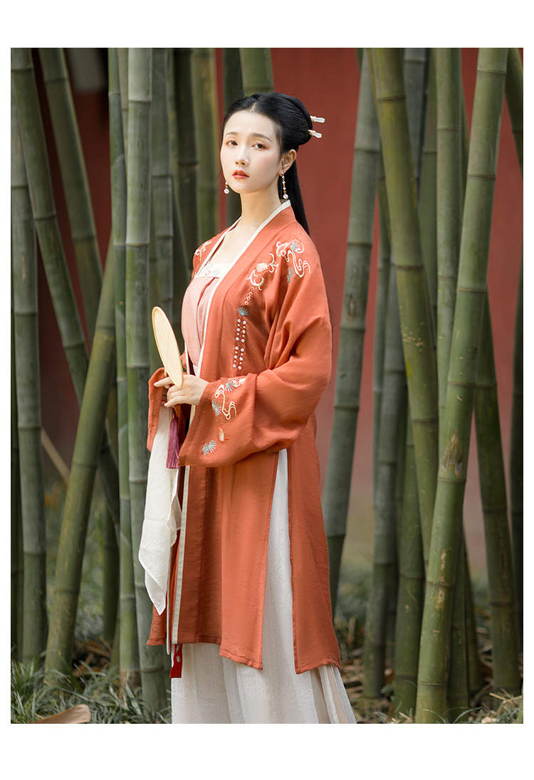 重回汉唐画桥对襟长褙子外套抹胸改良宋裤三件套刺绣汉服女装秋季