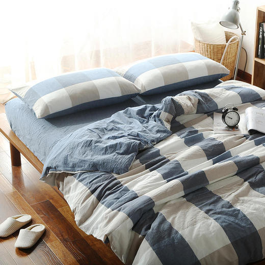 老米优品 / 无印代工厂直供春款水洗棉格纹四件套  SJT200315K 商品图1
