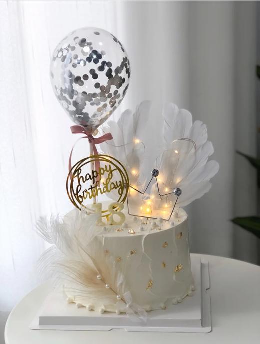 【仙气】翅膀蛋糕进口动物奶油新鲜水果夹心网红气球羽毛串灯妆点圆形