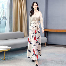 LY-BS92031春夏新款气质女神范上衣垂感印花阔腿裤洋气两件套
