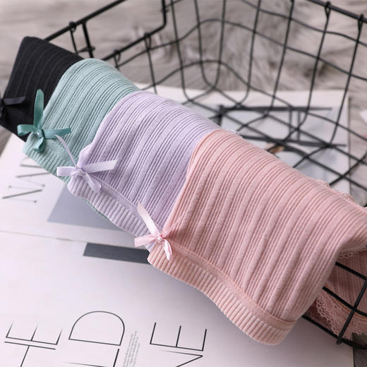 XYE-090日系新品罗纹透气舒适甜美性感蕾丝边三角裤（6条装） 商品图3