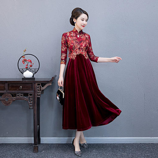 QQ-9498重工刺绣婚宴旗袍裙中国风连衣裙长旗袍 商品图2
