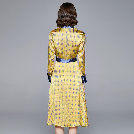 BHS-020104099新款气质名媛中长款拼接撞色立领飘带波点连衣裙 商品图3