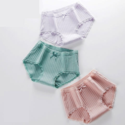 XYE-090日系新品罗纹透气舒适甜美性感蕾丝边三角裤（6条装） 商品图0