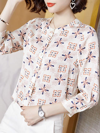 GG 79596 设计感小众小碎花桑蚕丝上衣 商品图1