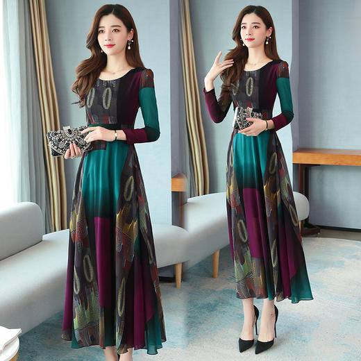 NRJ-8938收腰显瘦中长款气质女神范印花连衣裙 商品图2