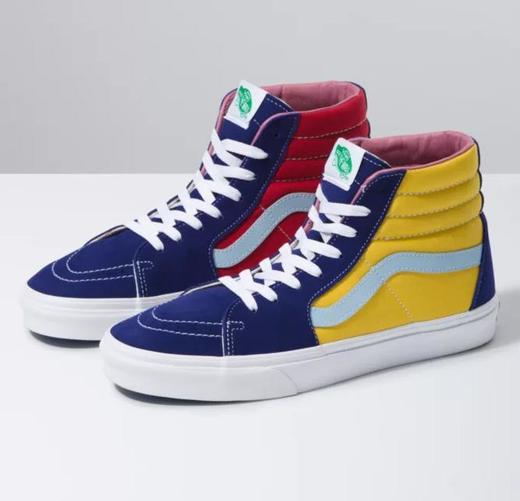 VANS范斯SK8-HI鸳鸯红黄蓝三色拼接 四色拼接 粉蓝绿黄 蓝黑绿黄 高帮男鞋休闲板鞋 官方货号VN0A4U3CWNY 尺码35-44 商品图2