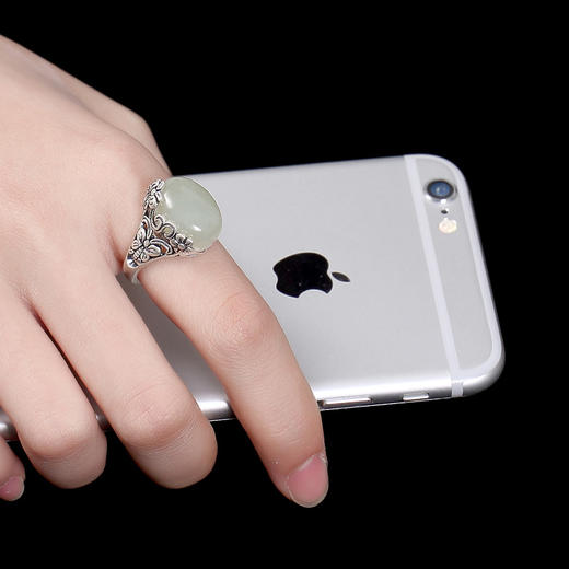 YLY-002-复古蝴蝶花镶嵌天然和田玉白玉高档开口纯银戒指 商品图3