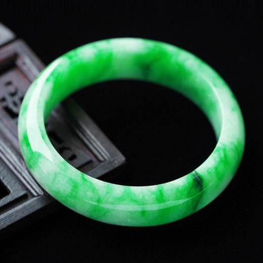 派瑞翡翠 翡翠手镯 糯种 阳绿 飘花 商品图1