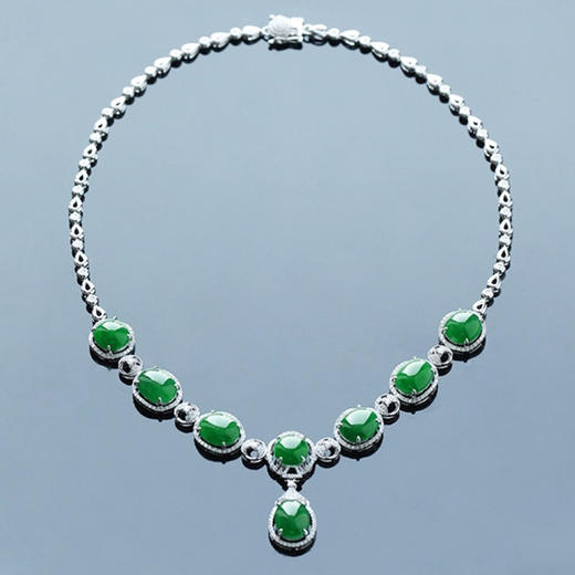 派瑞翡翠 18K金翡翠项链  冰糯种 满绿 商品图0