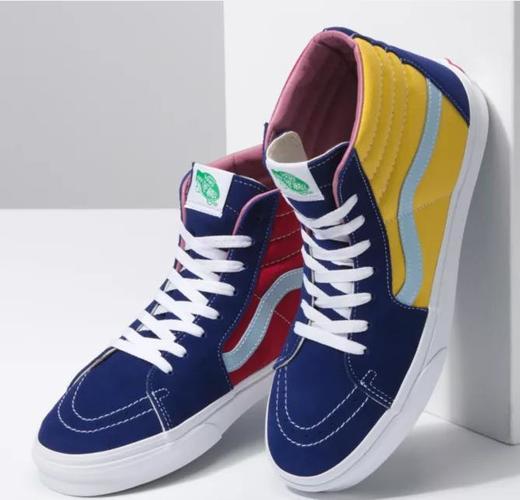 VANS范斯SK8-HI鸳鸯红黄蓝三色拼接 四色拼接 粉蓝绿黄 蓝黑绿黄 高帮男鞋休闲板鞋 官方货号VN0A4U3CWNY 尺码35-44 商品图1