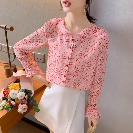 NRJ-2109新款长袖娃娃领印花雪纺衬衫 商品图3