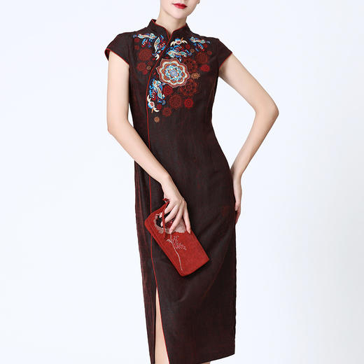 TANGY Collection天意莨绸刺绣长旗袍 商品图1
