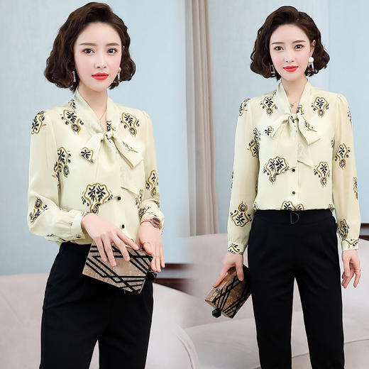 上海旗袍厂ASE-3337气质大气系带真丝衬衫 商品图0