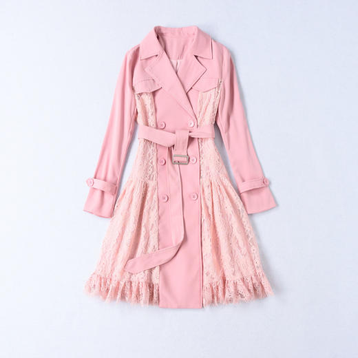 DES-2au0404春装新款西服领双排扣拼接长袖OL通勤风衣连 商品图4