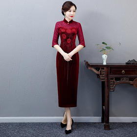 MWYG-9HW9491新款民国风高端镶钻中年金丝绒旗袍