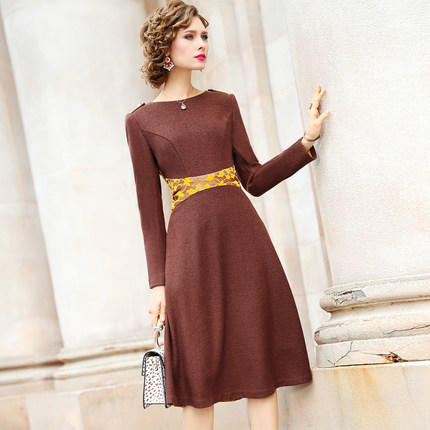 FMY-28489春季新款名媛复古时尚修身中长款毛呢裙子 商品图0