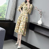 DES-2au0407春夏新款喇叭袖漏肩印花飘带收腰显瘦中长款大摆连衣裙 商品缩略图1