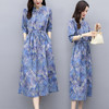 NRJ-8011春装新款收腰休闲气质中长款印花棉麻连衣裙 商品缩略图3