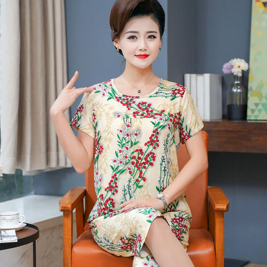 CLX-夏季棉绸睡衣短袖薄款两件套装中老年家居服宽松大码妈妈装WY 商品图0