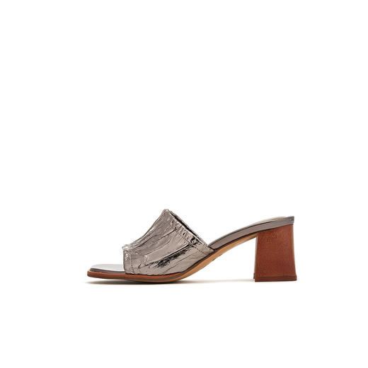 【商场专柜大牌】夏新款金属色木纹粗跟高跟凉拖鞋W29BJ60411 商品图1