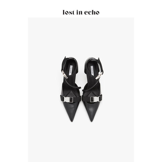 设计师女鞋lost in echo 插扣装饰脚环带双球跟单鞋 尖头高跟女鞋黑色 商品图3