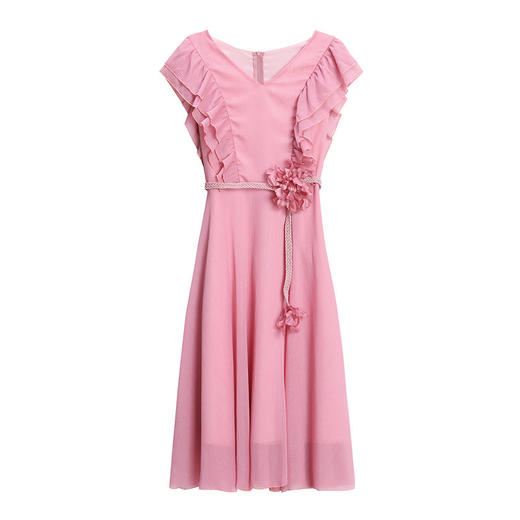 LJY-Y8932-0408夏季新款时尚潮流显瘦无袖木耳边雪纺连衣裙 商品图4