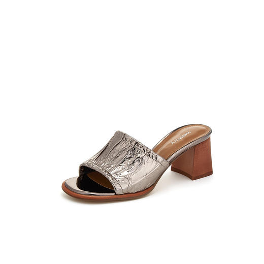 【商场专柜大牌】夏新款金属色木纹粗跟高跟凉拖鞋W29BJ60411 商品图0