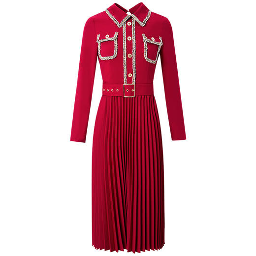 FMY-28426春季新款轻熟气质收腰翻领中长款百褶裙 商品图2