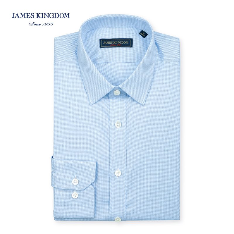 JAMES KINGDOM 男士DP免烫商务正装白蓝格修身长袖衬衫 BA1A7C329CD