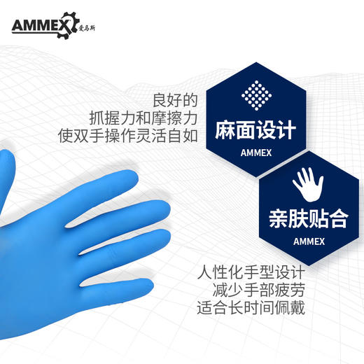 【进口 经济型】一次性蓝色丁腈手套（无粉 微麻面） 餐饮食品加工实验室纹身汽修 APFGWC 商品图3