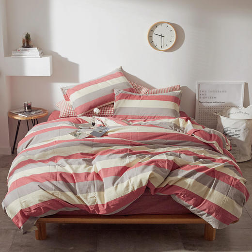 老米优品 /清新养眼的无印日式水洗棉 彩条四件套 全棉条纹床品SJT200315L 商品图7