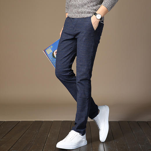 XJ-00-L88夏季男款条纹修身棉麻直筒时尚百搭裤 商品图0