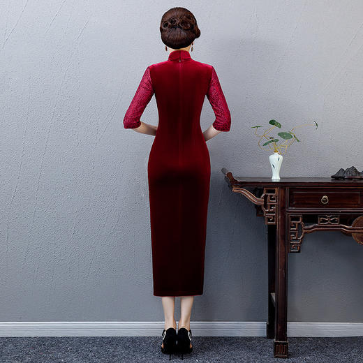 MWYG-9HW9491新款民国风高端镶钻中年金丝绒旗袍 商品图2