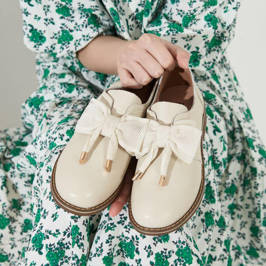 西村名物牛皮平底蝴蝶结低跟奶奶鞋女2020春季新款女士英伦小皮鞋T20AM16351 商品图0