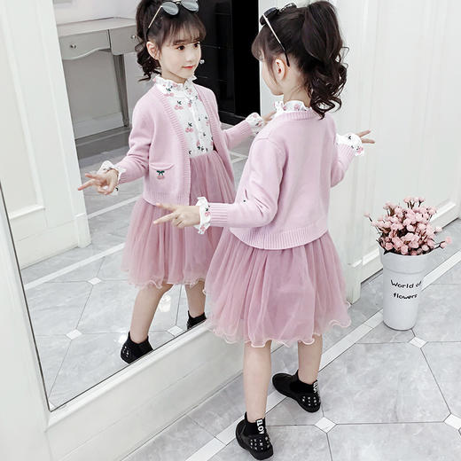 YX-TZ1070韩版中大童针织衬衣裙子两件套 商品图2