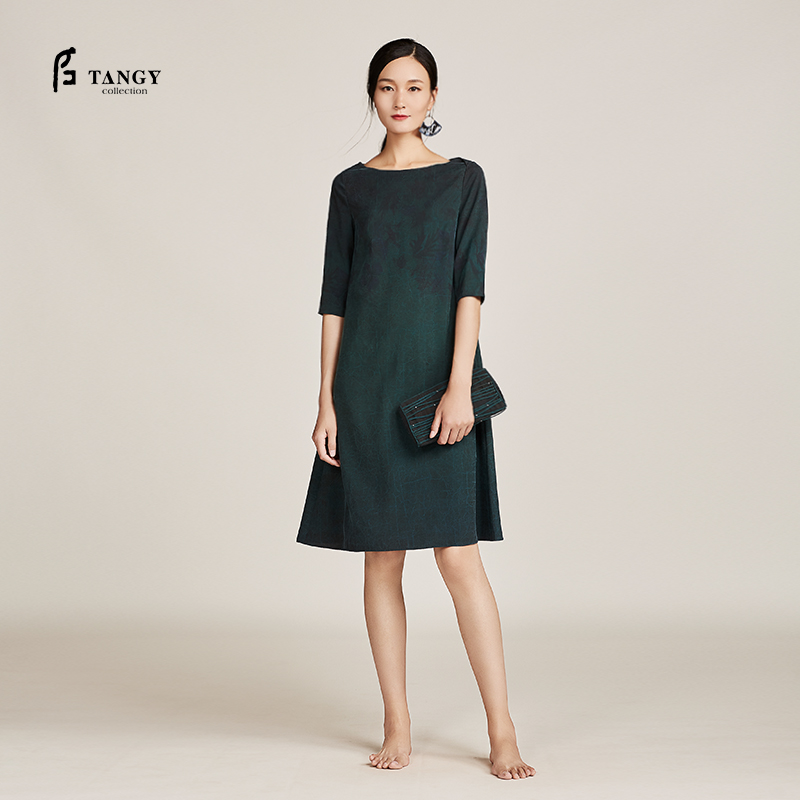 TANGY Collection天意蓝莨印花宽松连衣裙