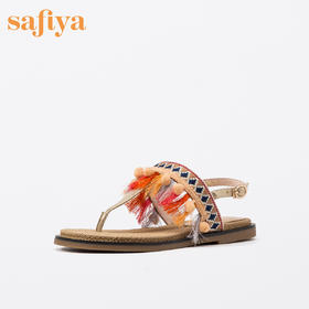 商场同款 | Safiya索菲娅一字带流苏夹趾平跟凉鞋女2019夏季拖鞋SF92115030