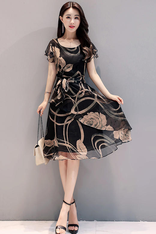 NRJ-912夏季新款韩版显瘦大码印花雪纺连衣裙 商品图2