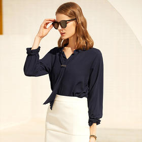 IWY/藏青色衬衫白色半裙套装B266