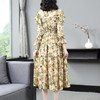 DES-2au0407春夏新款喇叭袖漏肩印花飘带收腰显瘦中长款大摆连衣裙 商品缩略图3