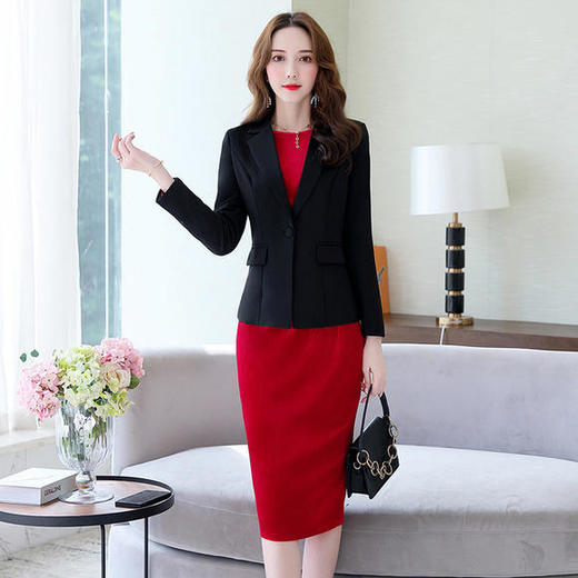 LY-LY91938韩版时尚气质修身通勤小西装一步裙两件套套装 商品图2